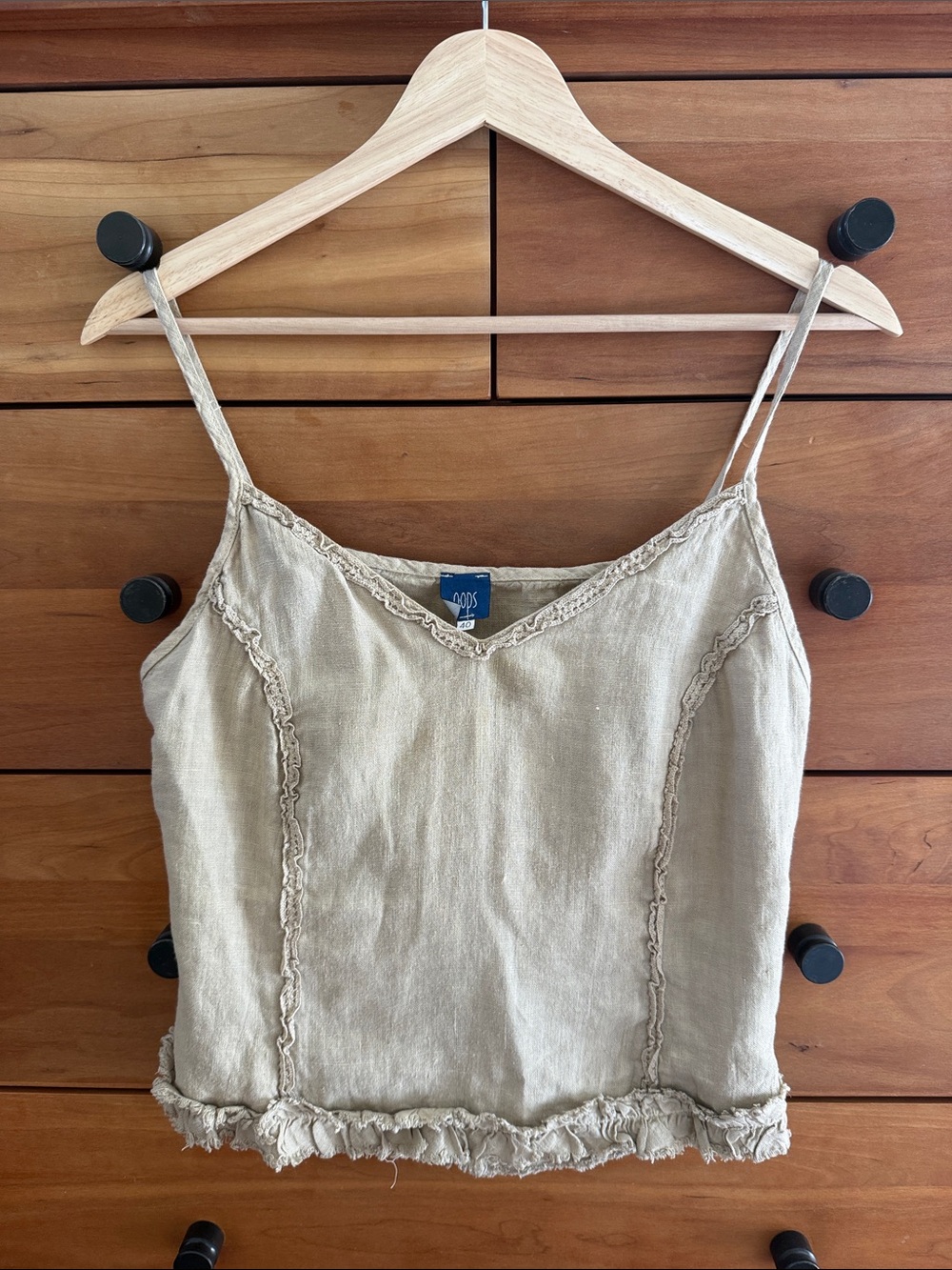 Oops Sleeveless Linen Blend Tank/Cami Top in Beige Size S